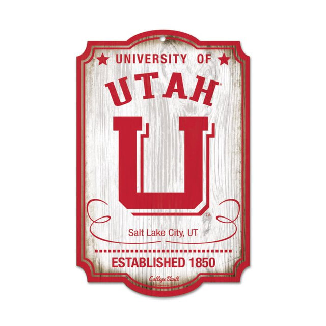 Letrero de madera de Utah Utes/College Vault de 11" x 17", 1/4" de grosor