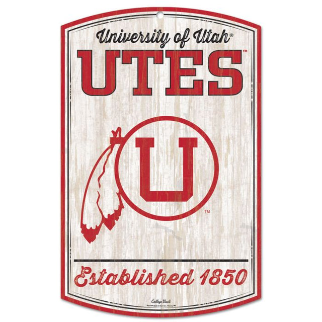 Letrero de madera de Utah Utes/College Vault de 11" x 17", 1/4" de grosor