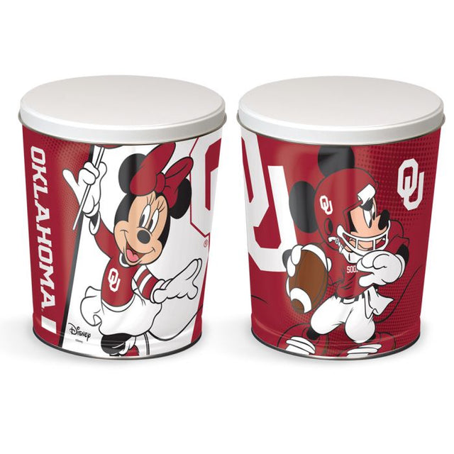 Lata de regalo cónica de 3 galones con diseño de Mickey y Minnie Mouse de Oklahoma Sooners y Disney.