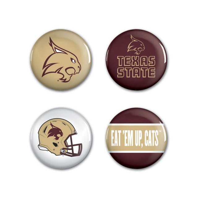 Paquete de 4 botones de Texas State Bobcats de 1 1/4" de diámetro