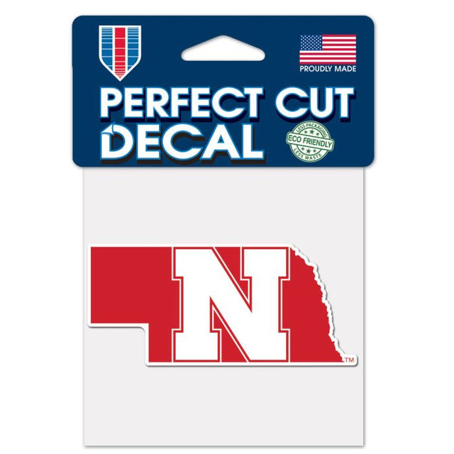 Calcomanía de color de corte perfecto con forma de estado de Nebraska Cornhuskers de 4" x 4"