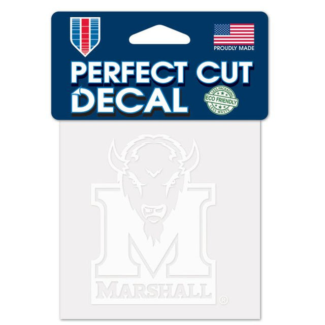 Calcomanía blanca de corte perfecto de Marshall Thundering Herd de 4" x 4"