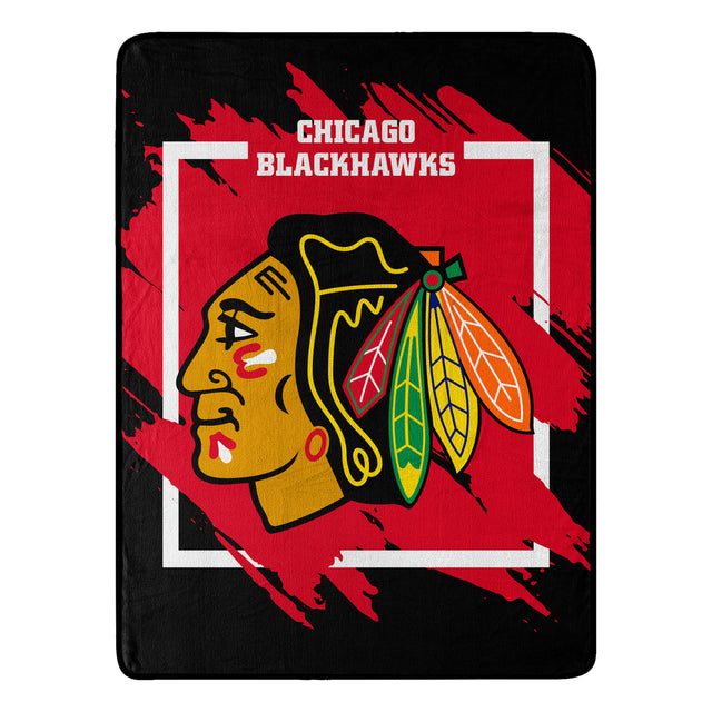 Manta de los Chicago Blackhawks de 46 x 60, diseño micro Raschel dimensional enrollada