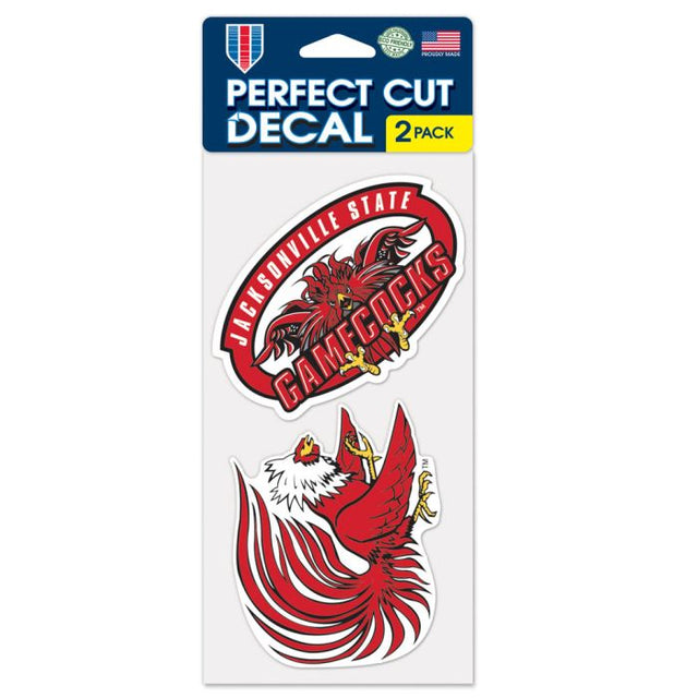 Juego de dos calcomanías de corte perfecto de Jacksonville State Gamecocks de 4" x 4"