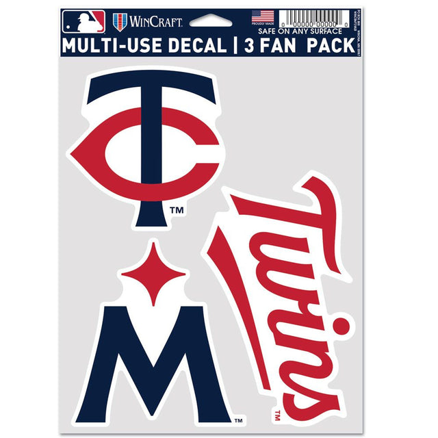 Paquete de 3 calcomanías multiusos para fanáticos de Minnesota Twins