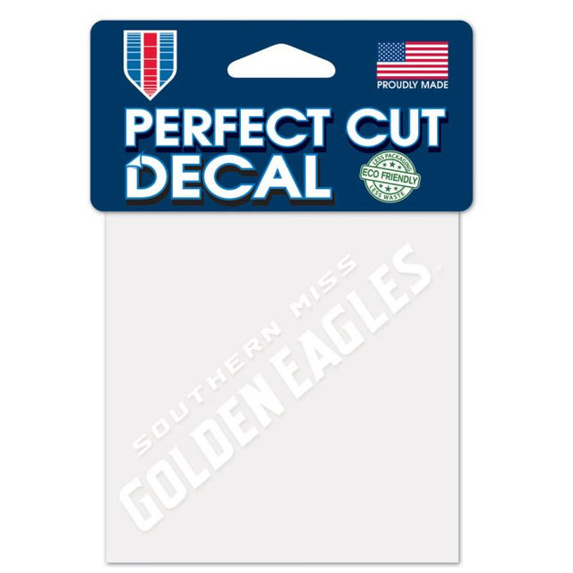 Calcomanía blanca de corte perfecto de Southern Miss Golden Eagles de 4" x 4"