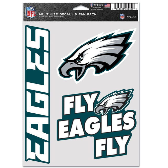 Paquete de 3 calcomanías multiusos para fanáticos de los Philadelphia Eagles