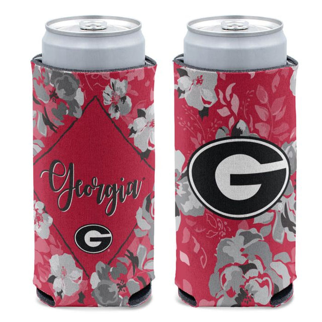 Enfriador de lata delgado de 12 oz con diseño floral de Georgia Bulldogs