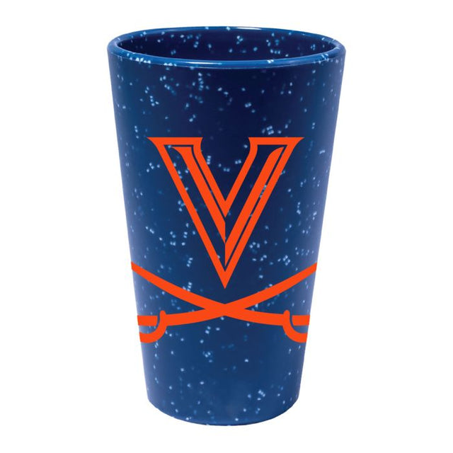 Vaso de pinta de silicona de 16 oz con diseño de los Virginia Cavaliers, con el logo BLUE SPECKLE