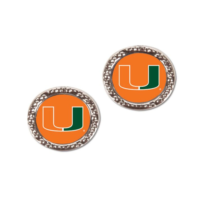 Pendientes de joyería de los Miami Hurricanes en cartulina redonda