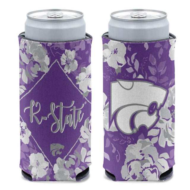 Enfriador de latas delgado de 12 oz con diseño floral de Kansas State Wildcats