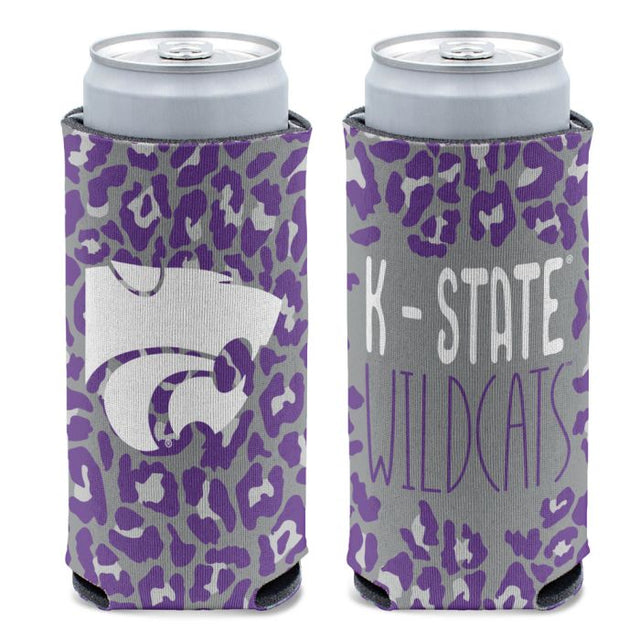 Enfriador de latas delgado de 12 oz con estampado de leopardo de Kansas State Wildcats