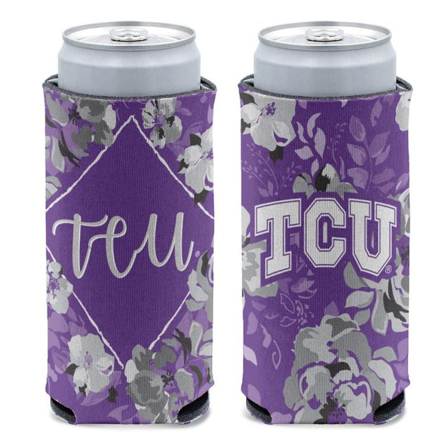 Refrigerador para latas delgado de 12 oz con diseño floral de TCU Horned Frogs