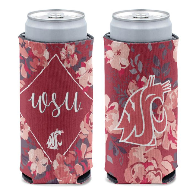 Enfriador de latas delgado de 12 oz con diseño floral de los Washington State Cougars