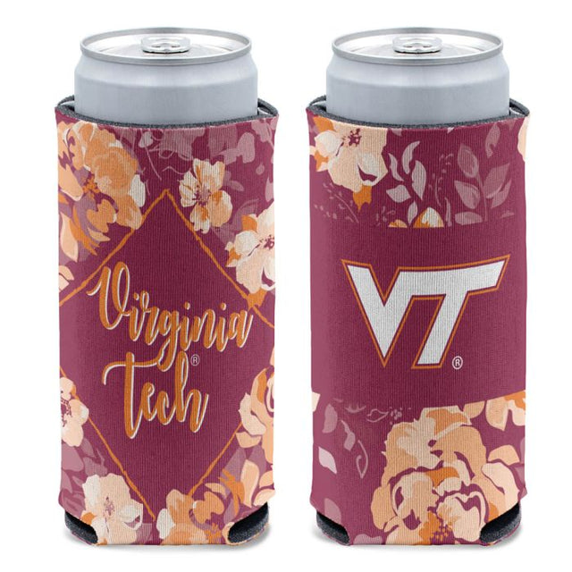 Enfriador de latas delgado de 12 oz con diseño floral de Virginia Tech Hokies