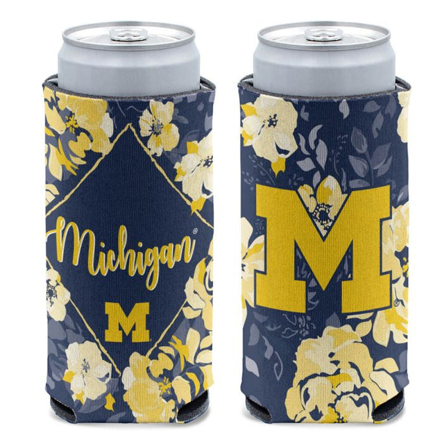 Enfriador de latas delgado de 12 oz con diseño floral de los Wolverines de Michigan