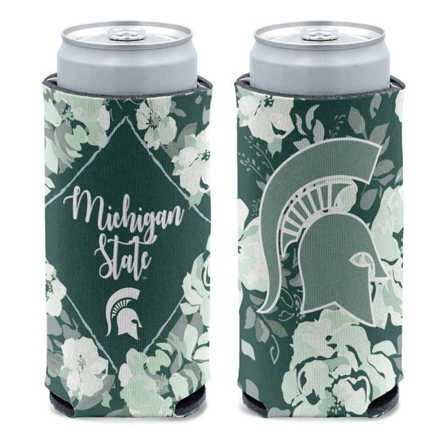 Refrigerador para latas delgado de 12 oz con diseño floral de los Spartans de Michigan State