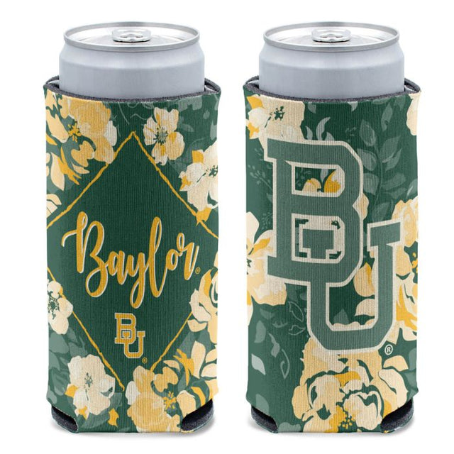 Enfriador de latas delgado de 12 oz con diseño floral de los Baylor Bears