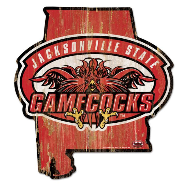 Letrero con forma de estado de los Jacksonville State Gamecocks. Letrero con forma de estado.