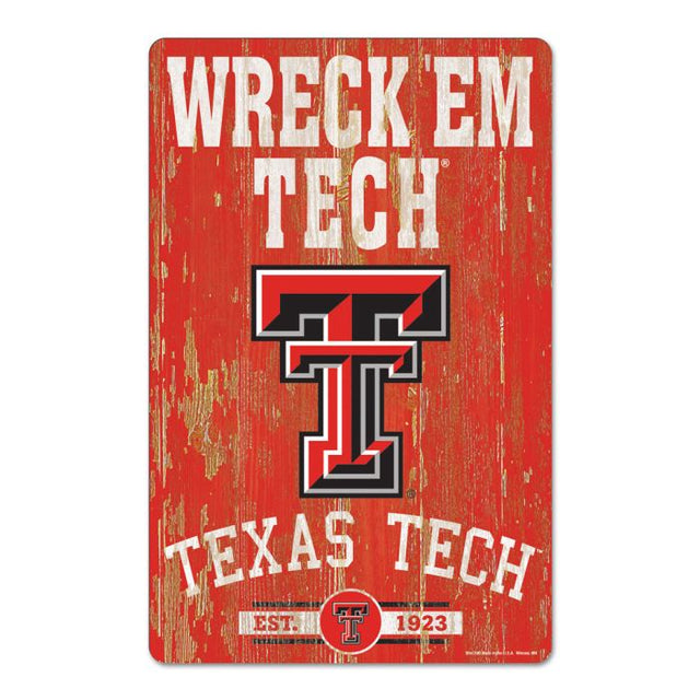 Letrero de madera con el lema de los Texas Tech Red Raiders, 11" x 17", 1/4" de grosor