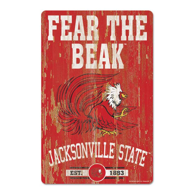 Letrero de madera con el lema de los Jacksonville State Gamecocks, 11" x 17", 1/4" de grosor