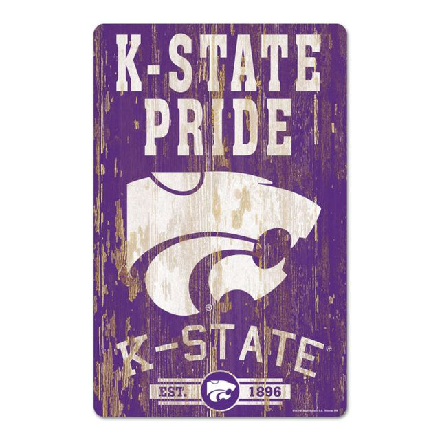 Letrero de madera con el lema de los Kansas State Wildcats, 11" x 17", 1/4" de grosor