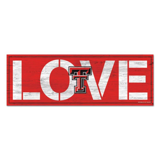 Letrero de madera con la inscripción "Love" de los Texas Tech Red Raiders, 8" x 23", 1/4" de grosor