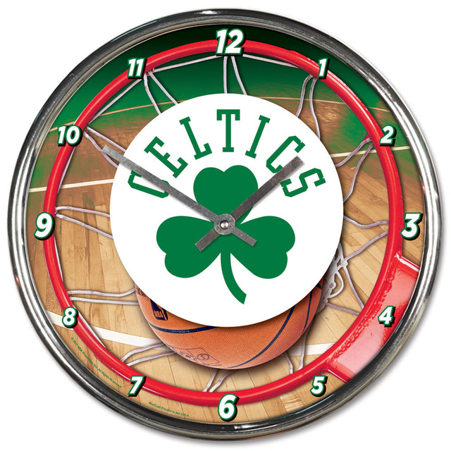 Reloj de pared redondo de los Boston Celtics, cromado