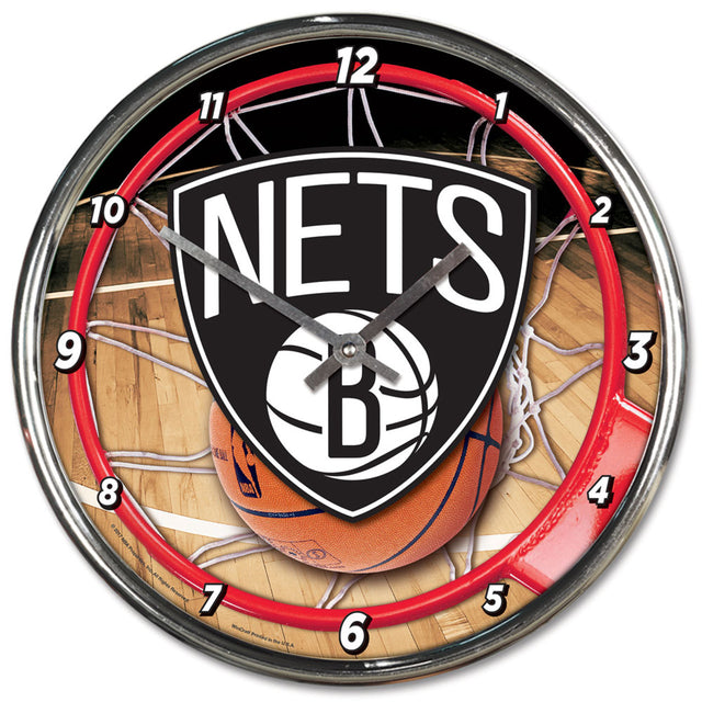 Reloj de pared redondo cromado de los Brooklyn Nets