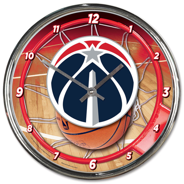 Reloj de pared redondo cromado de los Washington Wizards