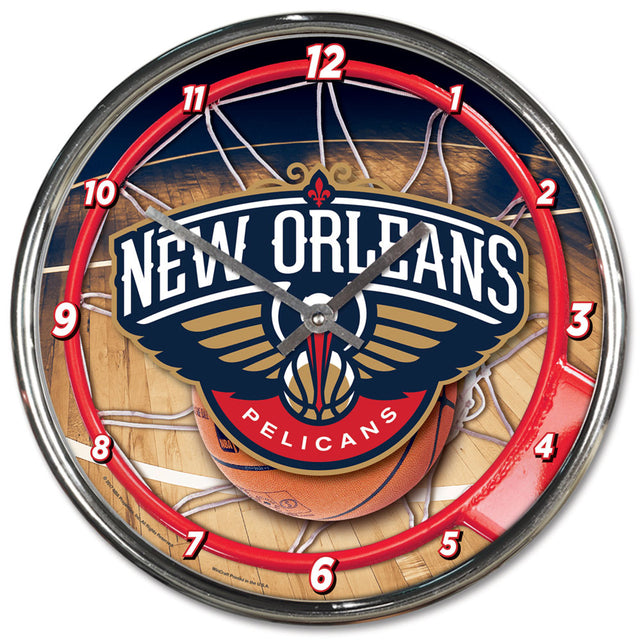 Reloj de pared redondo cromado de los New Orleans Pelicans