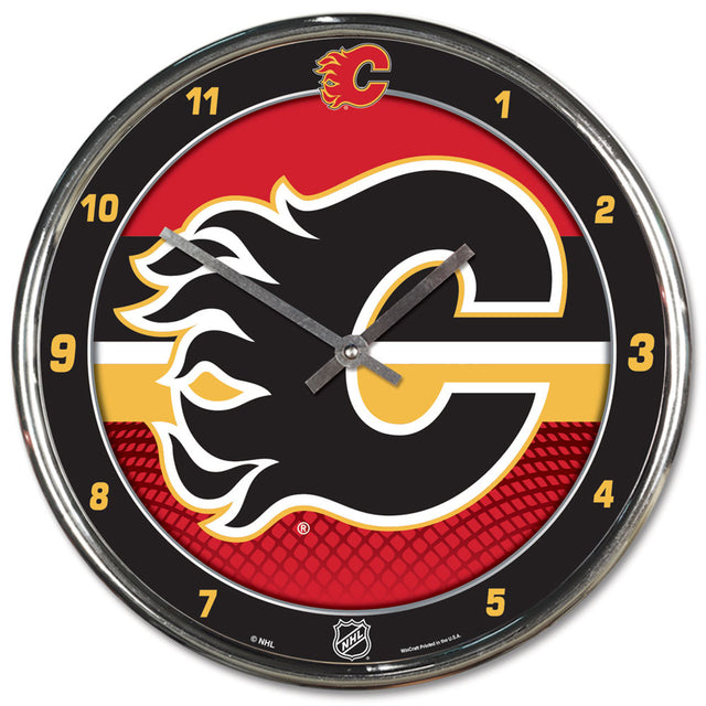 Reloj de pared redondo cromado Calgary Flames