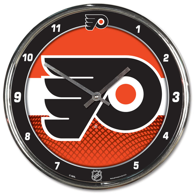 Reloj de pared redondo de los Philadelphia Flyers, cromado