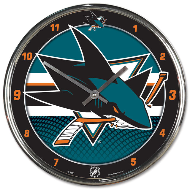 Reloj de pared redondo cromado de los San Jose Sharks