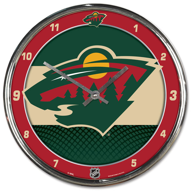 Reloj de pared redondo cromado Minnesota Wild