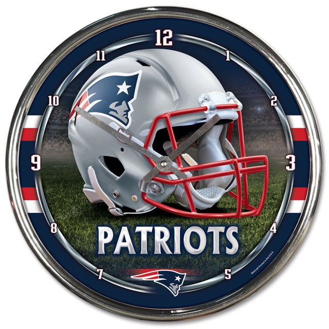 New England Patriots Round Chrome Wall Clock