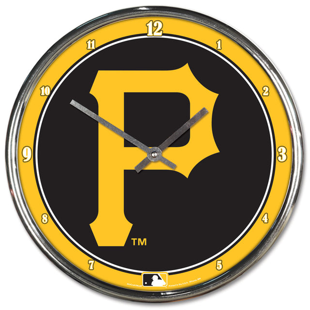 Reloj de pared redondo cromado de los Piratas de Pittsburgh