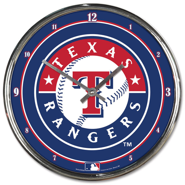 Texas Rangers Clock Round Wall Style Chrome