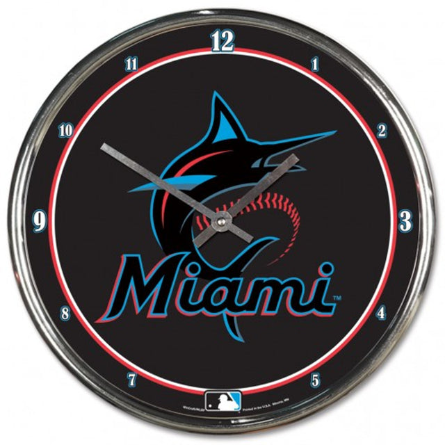 Reloj de pared redondo cromado de los Miami Marlins