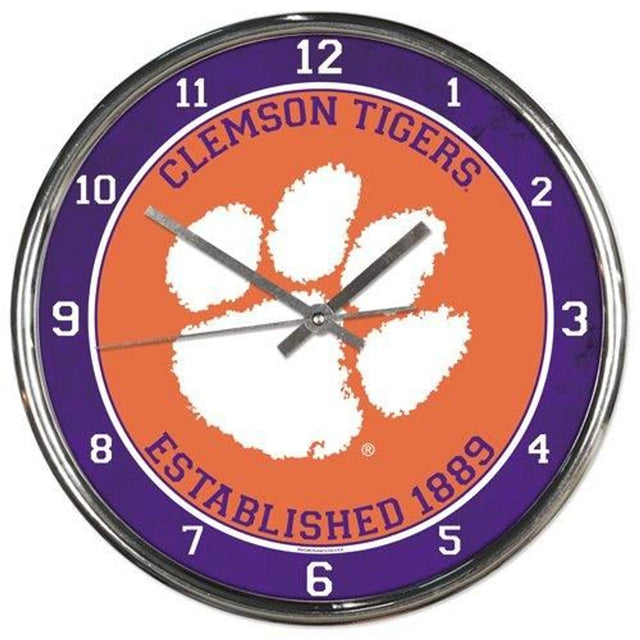 Reloj de pared redondo de los Clemson Tigers, cromado