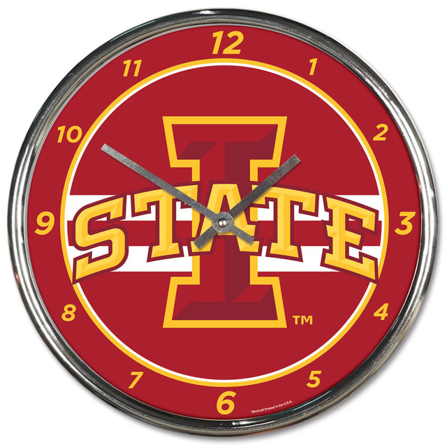 Reloj de pared redondo cromado de Iowa State Cyclones