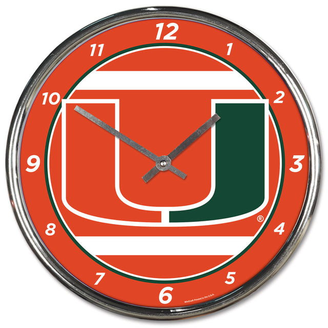 Reloj redondo de pared cromado de los Miami Hurricanes