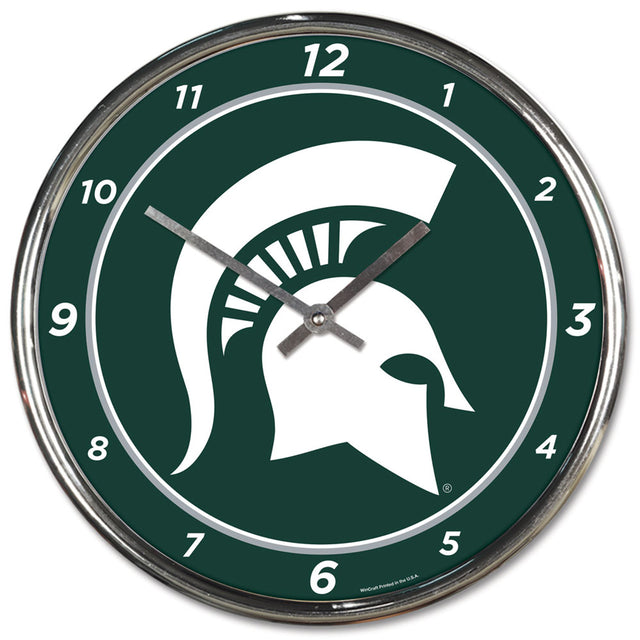 Reloj de pared redondo cromado de los Spartans del estado de Michigan