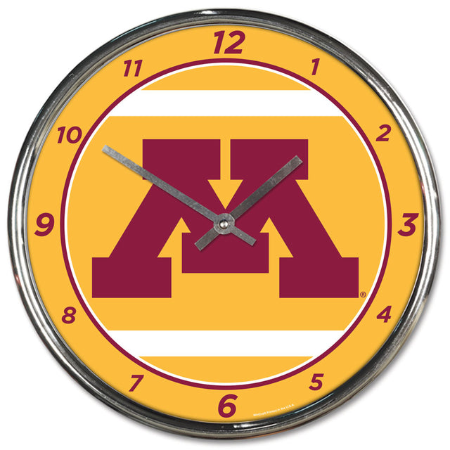 Reloj redondo de pared cromado Minnesota Golden Gophers