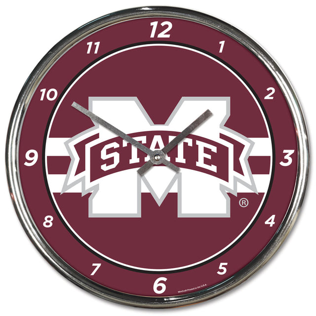 Reloj de pared redondo cromado de los Mississippi State Bulldogs