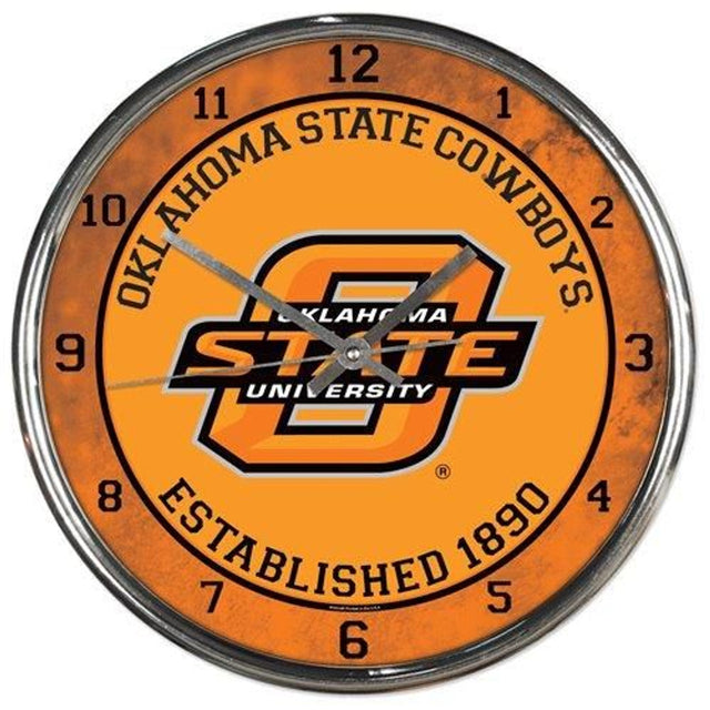 Reloj de pared redondo cromado de los Oklahoma State Cowboys