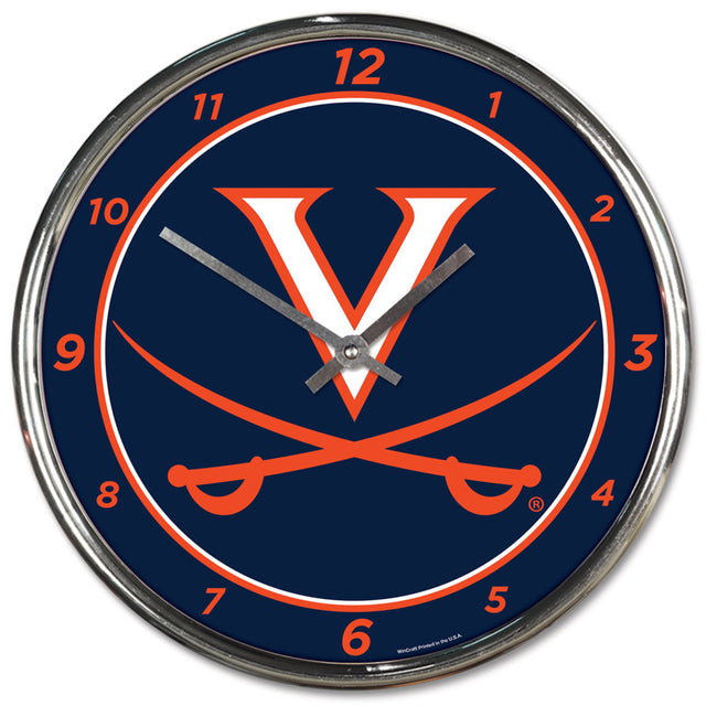 Reloj de pared redondo de los Virginia Cavaliers, cromado