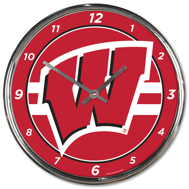 Reloj de pared redondo de los Wisconsin Badgers, cromado