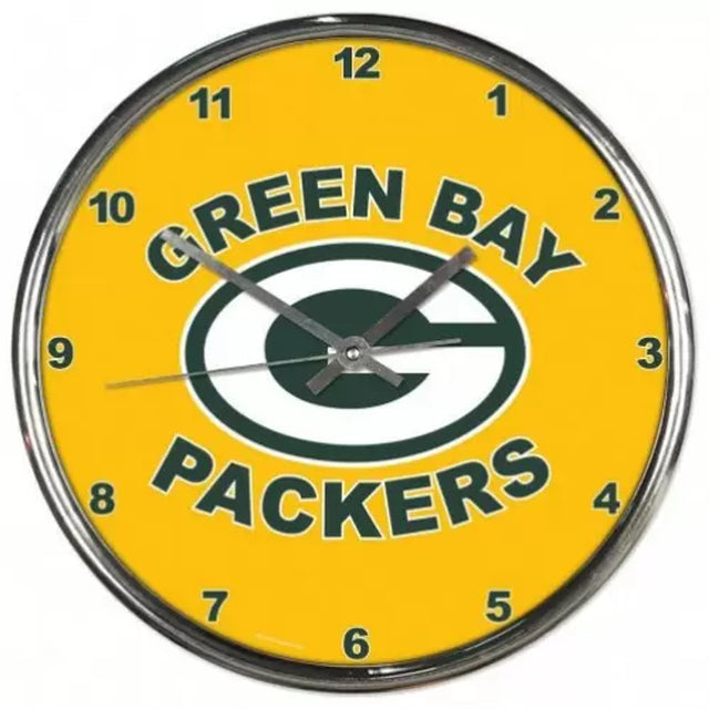 Green Bay Packers Clock Round Wall Style Chrome Gold