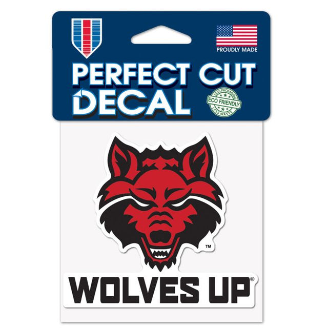 Calcomanía de color de corte perfecto con el lema de los Arkansas State Red Wolves de 4" x 4"